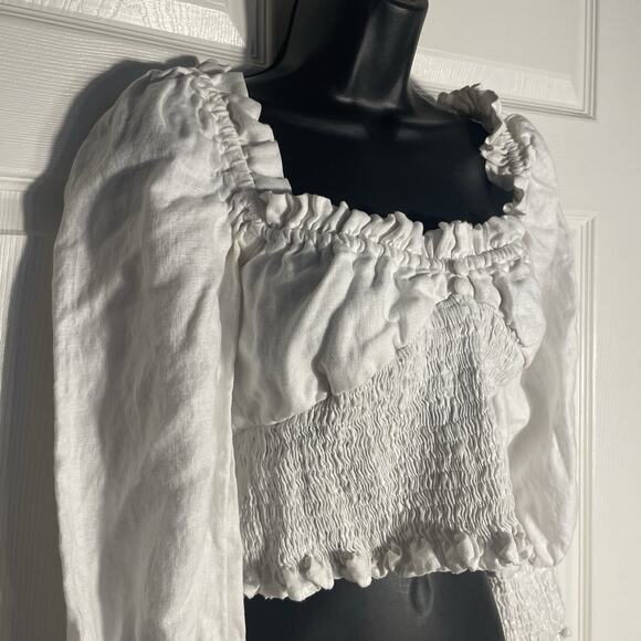 Faithfull The Brand Shirt Women 4 White Revolve Bel Rose Linen Smocked Milkmaid‎ - Picture 2 of 10